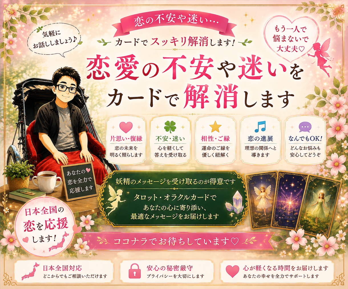 恋愛の不安や迷いをカードが解消します 恋のお悩みや不安をスッキリさせます イメージ1