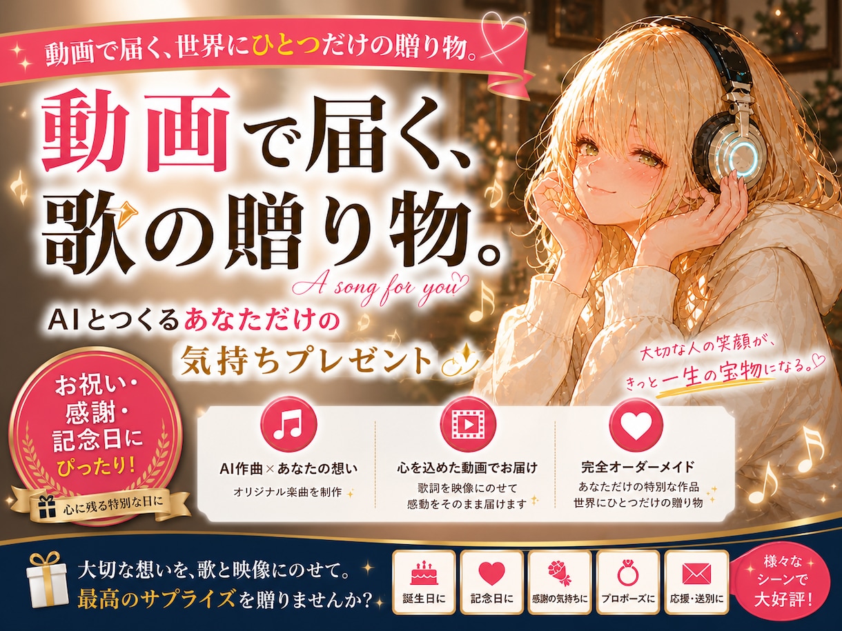 複数AIと作る【没入歌詞】ソングを贈ります AIと人が作る、あなただけのオリジナルソングを届けます イメージ1