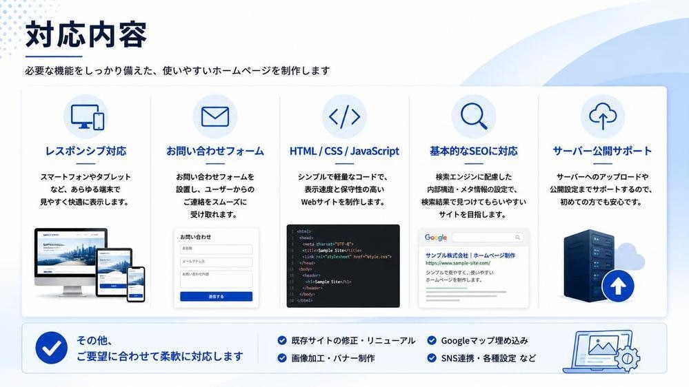 HTML/CSS/JSでホームページを制作します HTML/CSS/JSで企業・店舗・サービス向けHP制作 イメージ2