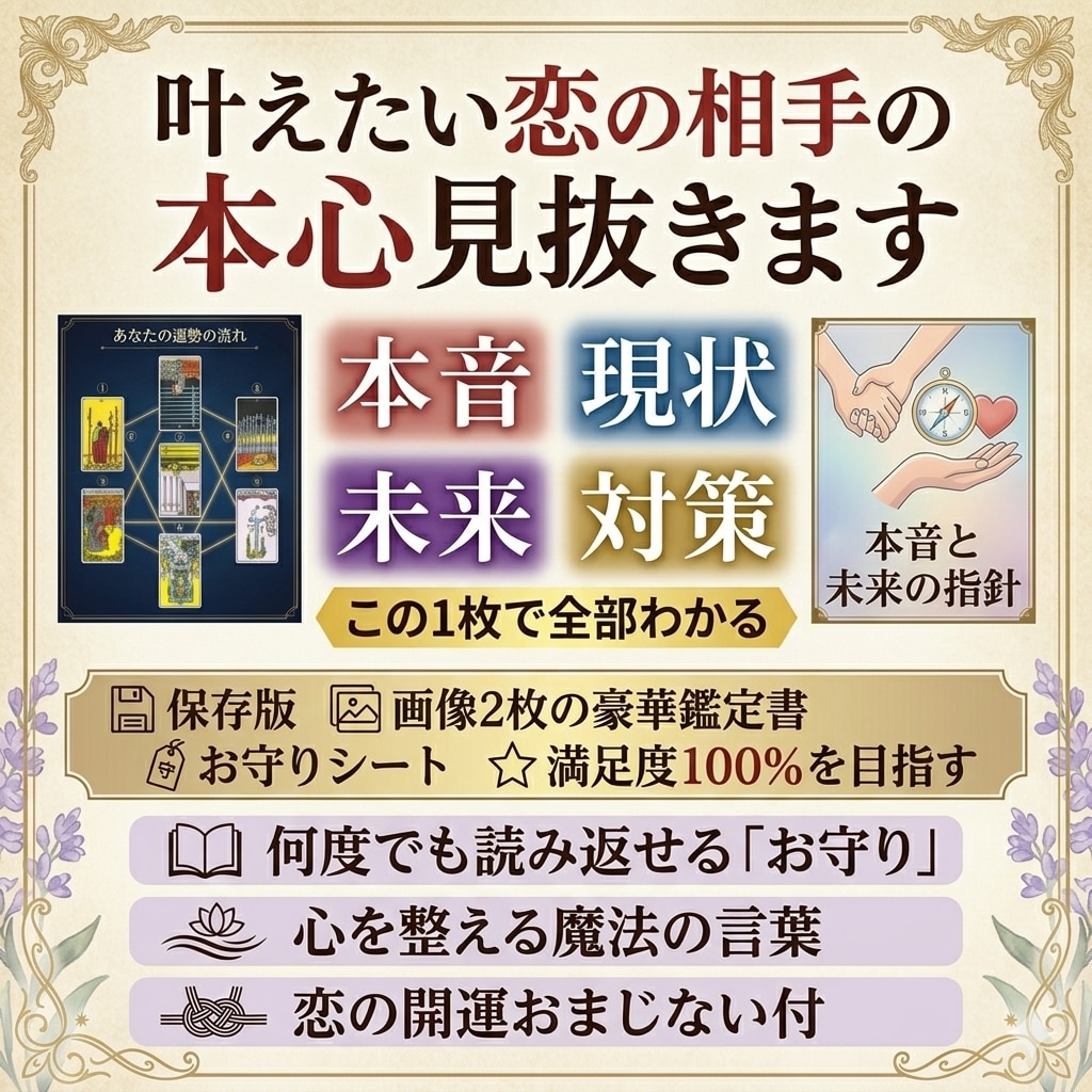 お相手の本心見抜き【保存版・鑑定シート付】ます 現状・本音・未来の「核心を突く」 イメージ1