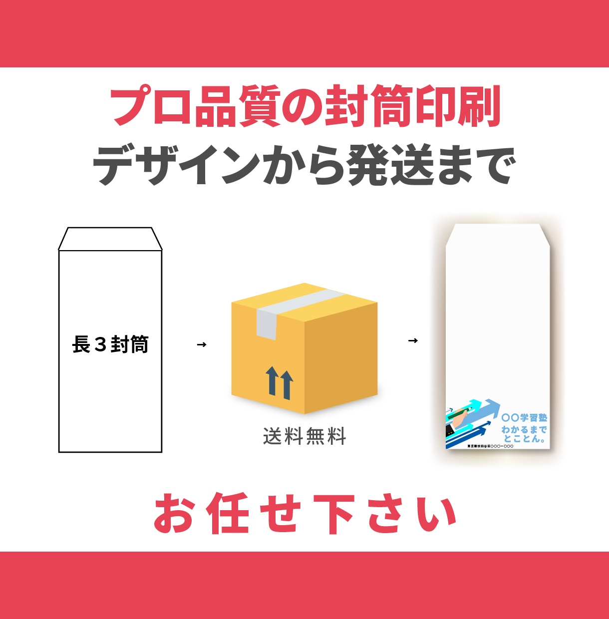 学習塾専用！長形3号封筒デザイン・印刷します デザインから印刷まで！送料無料で塾の魅力届けます イメージ1