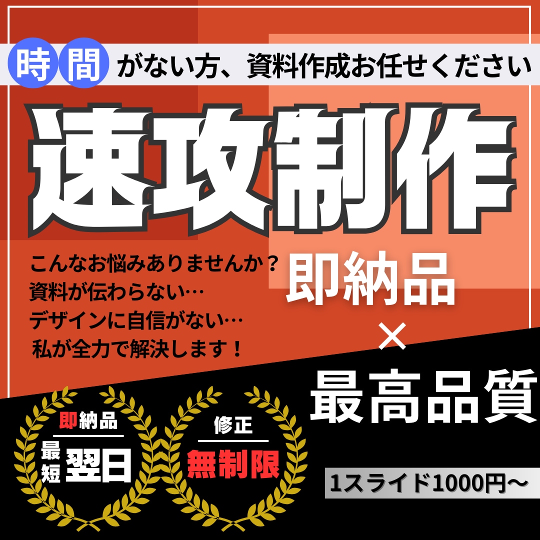 スピーディに作成・ブラッシュアップします 「締切間近でも安心！プレゼン資料をスピーディに仕上げます イメージ1