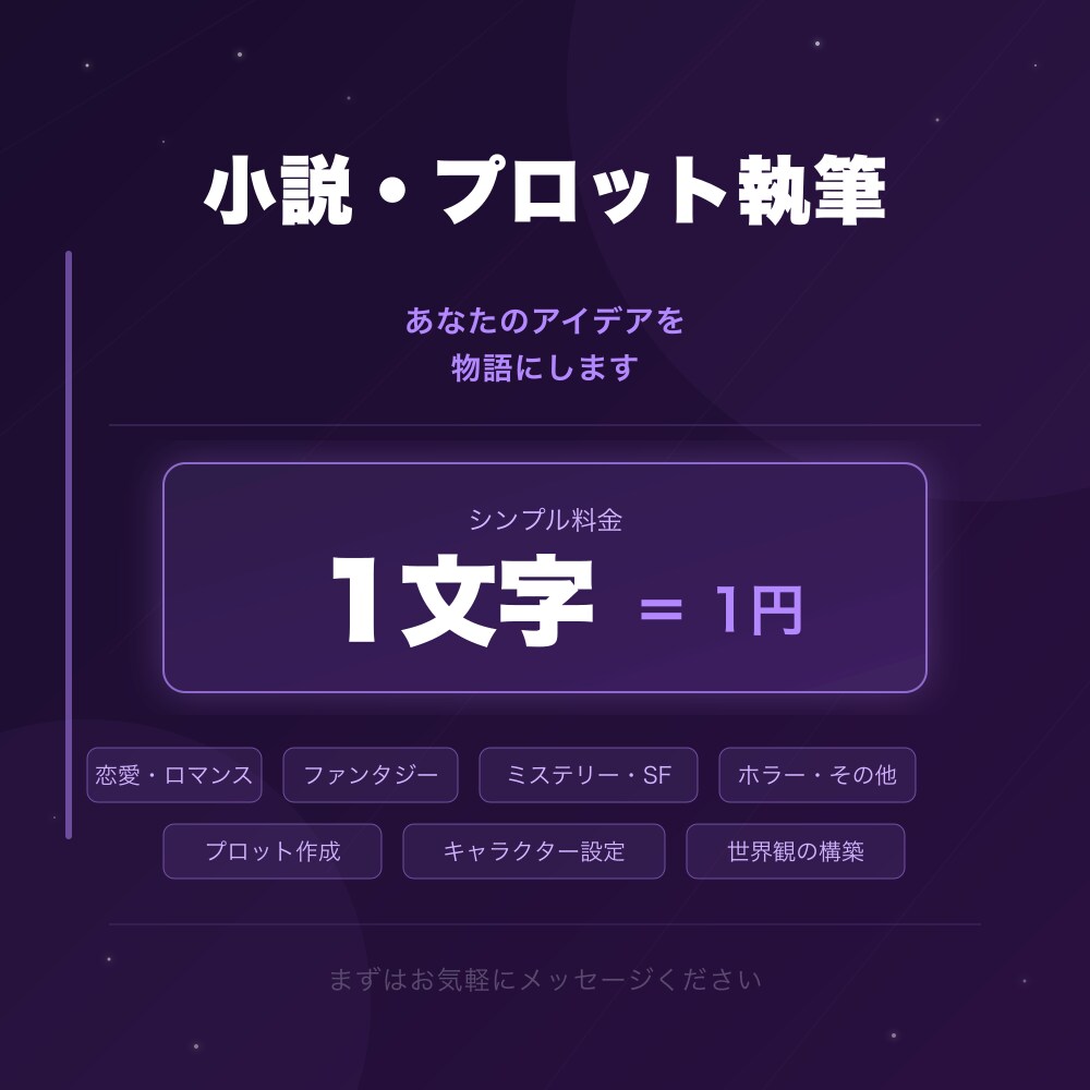オリジナル小説・プロットを執筆します 1文字1円・あなたのアイデアを物語にします イメージ1