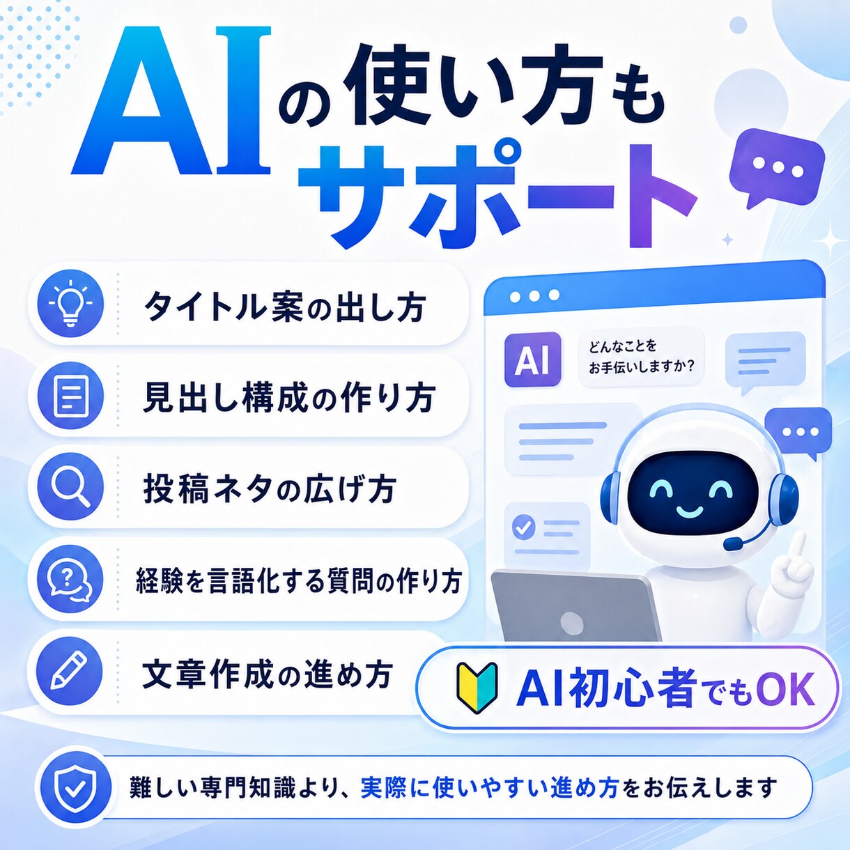 AIを使ったコンテンツ作成をアドバイスします あなたの知識・経験をコンテンツ化する方向性を一緒に整理します イメージ6