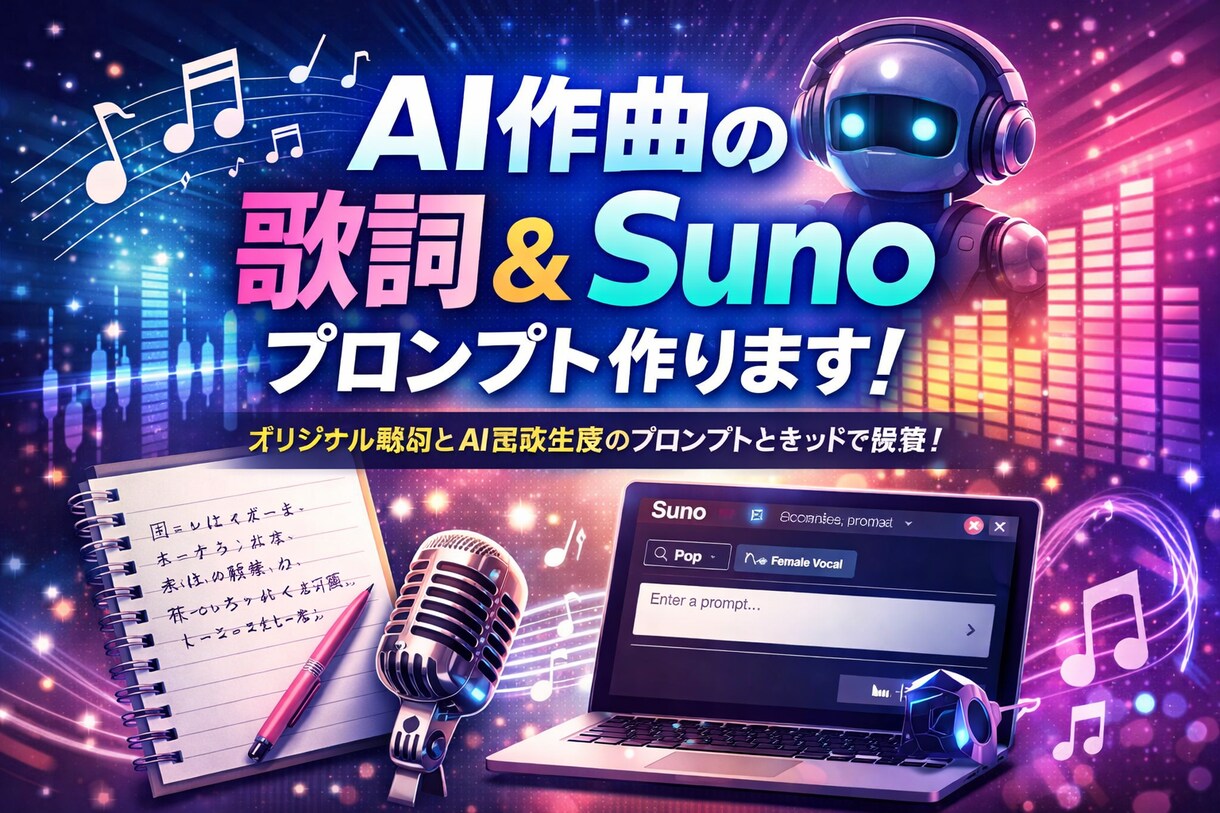 Suno用AI作曲プロンプト作ります Sunoで理想の曲を作るためのプロンプト作成します イメージ1