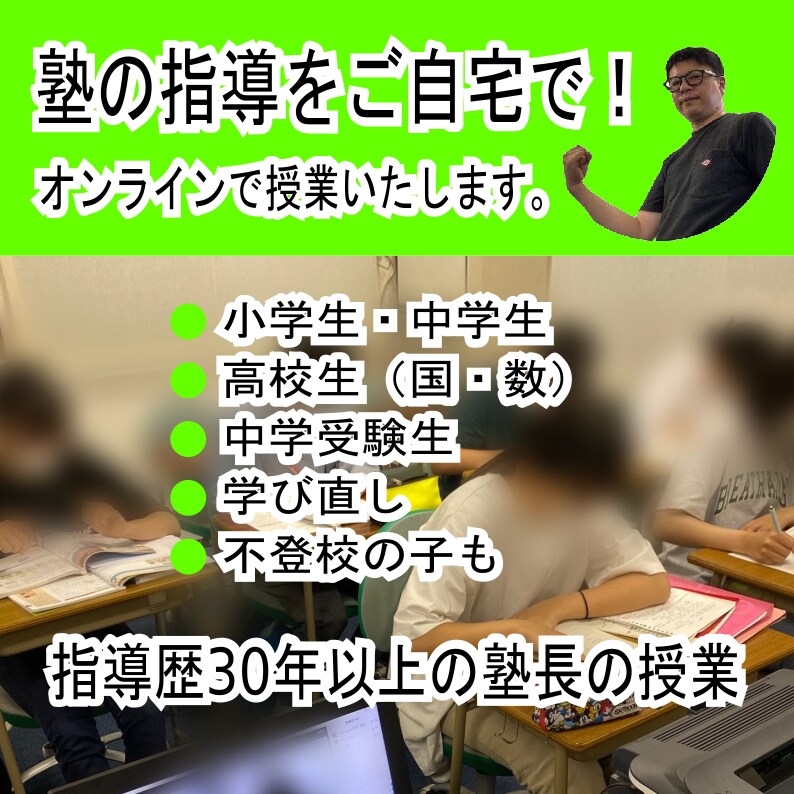 小中（高校は国数2Bまで）オンライン個別指導します 塾歴34年の進学塾の塾長が直接指導します！ イメージ1