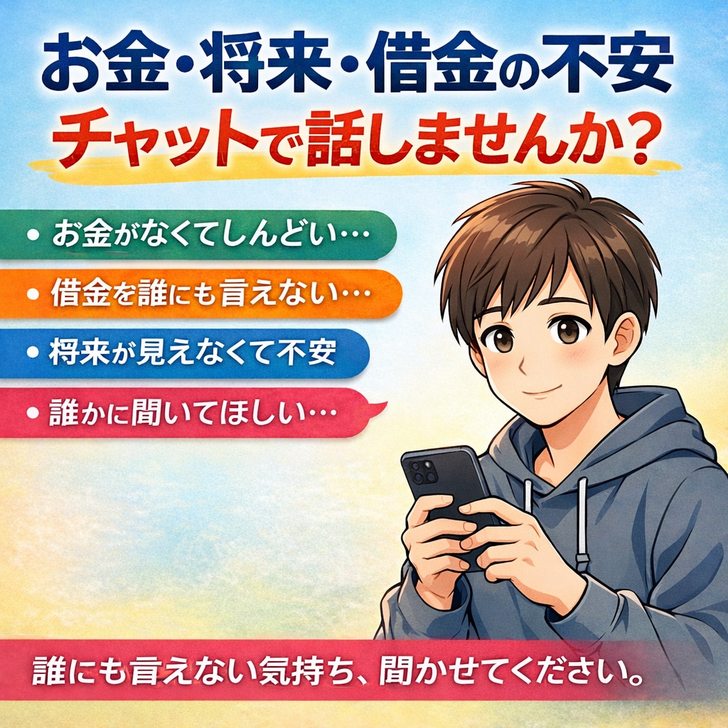将来・借金の不安でしんどい方、チャットで聞きます お金・将来・借金の不安でしんどい方チャットで聞きます。 イメージ1