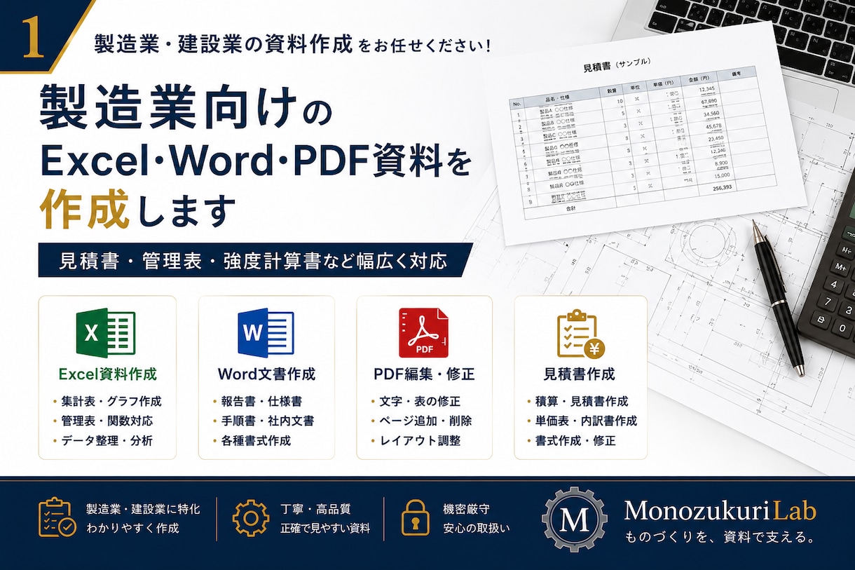 製造業向けExcel・Word・PDFを作成します 20年以上の製造業経験を活かし丁寧に対応します イメージ1
