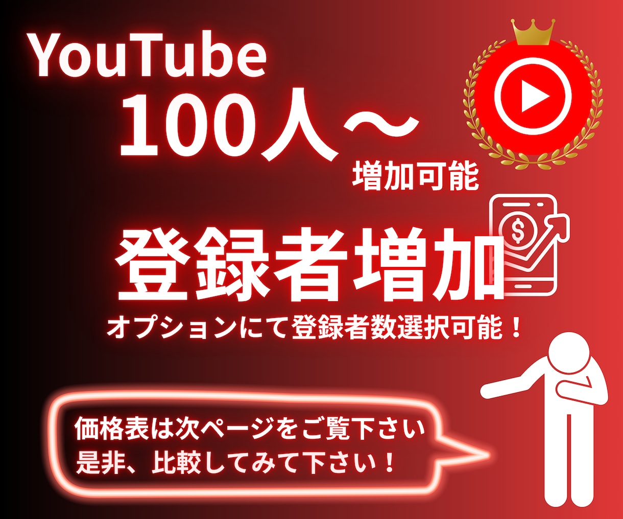 YouTubeチャンネル登録者100人増やします 1000人以上増加可能！振り分け可能！ユーチューブ登録者増加 イメージ1