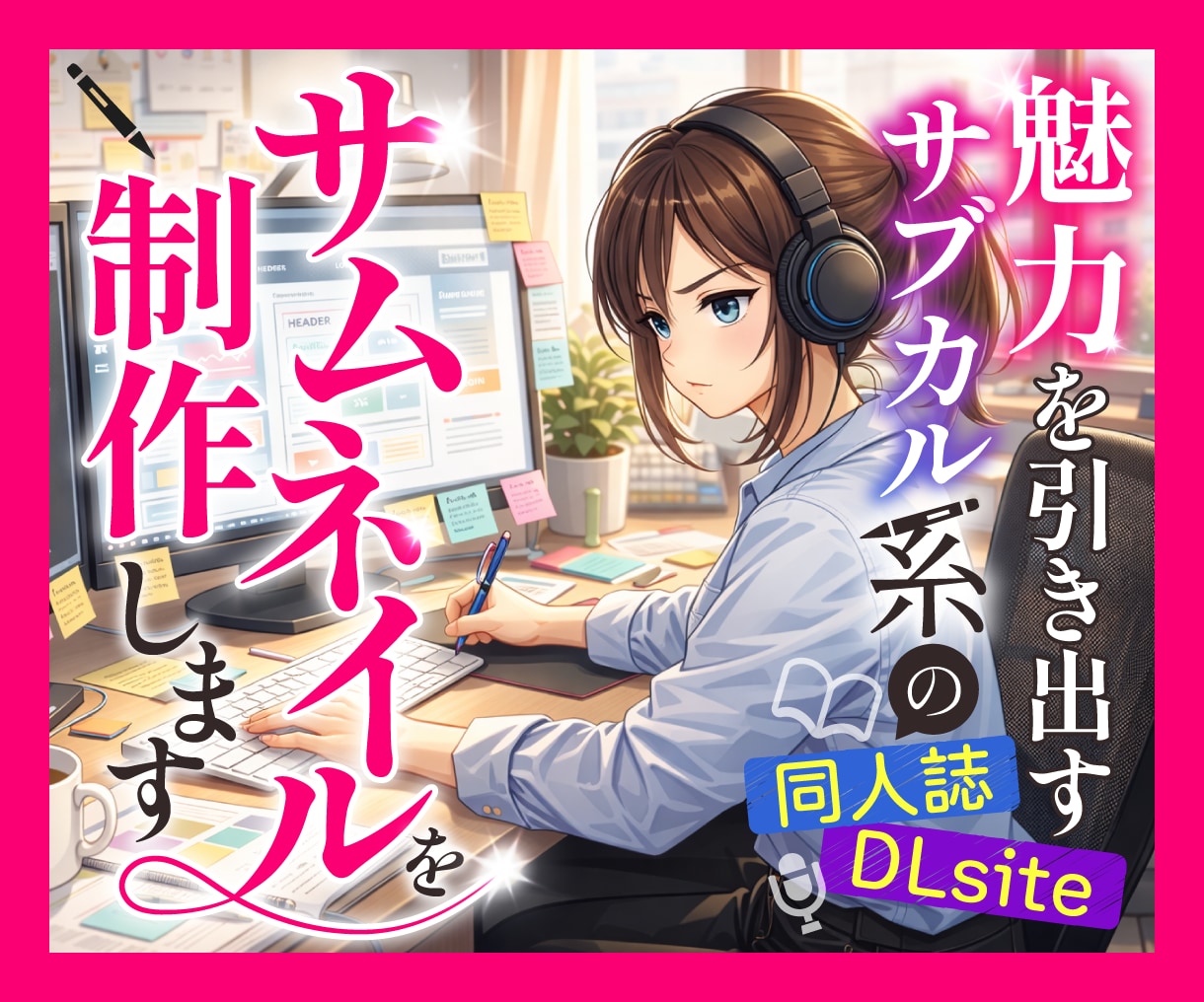 魅力的なサブカル系のサムネイル画像制作します 同人誌・DLsite用画像etc｜親切・丁寧・即レスで対応！ イメージ1