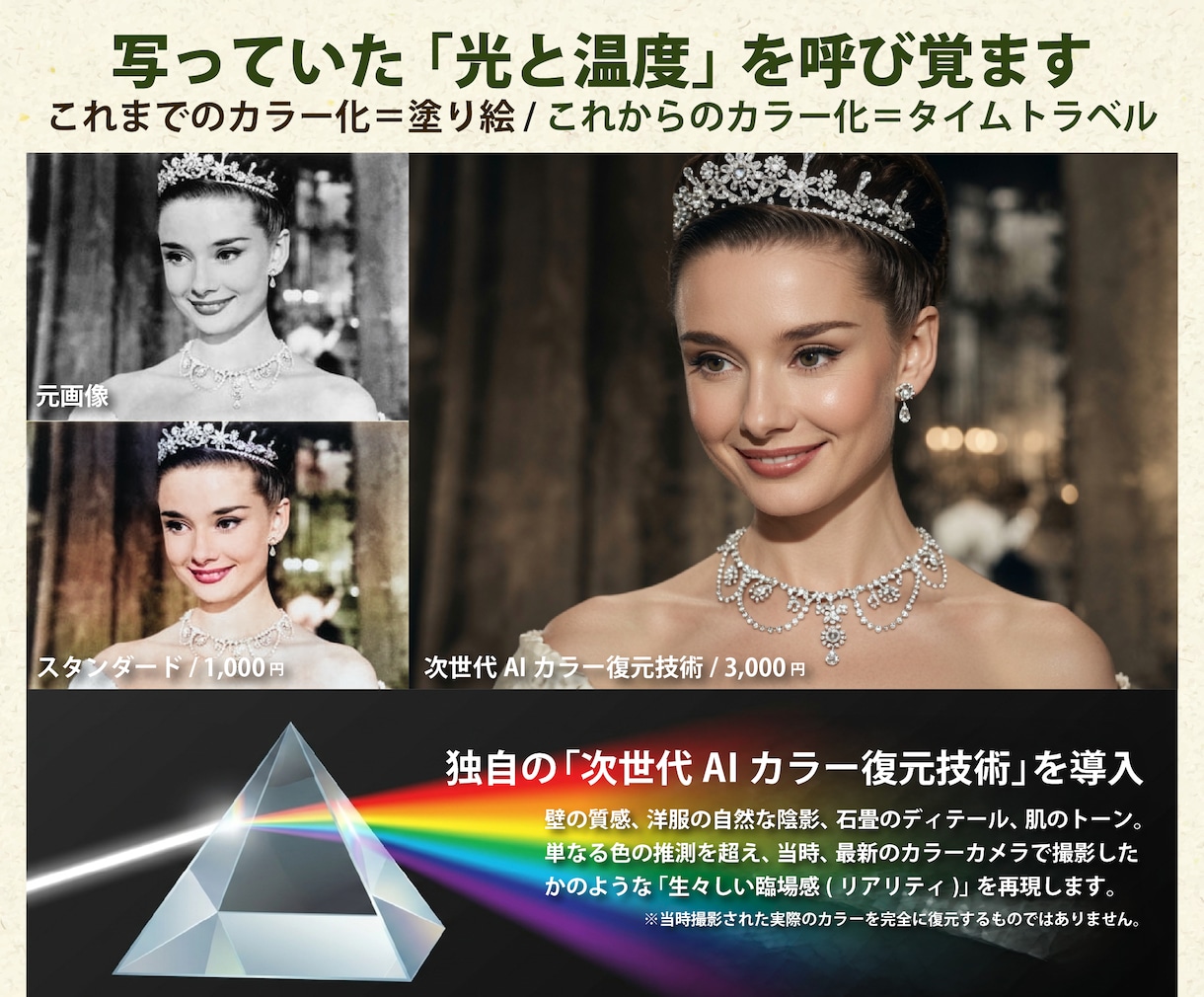 昔の白黒写真を昨日撮ったかのようにカラー化します 【新技術導入】あの日を蘇らせる白黒の「プレミアムカラー復元」 イメージ2