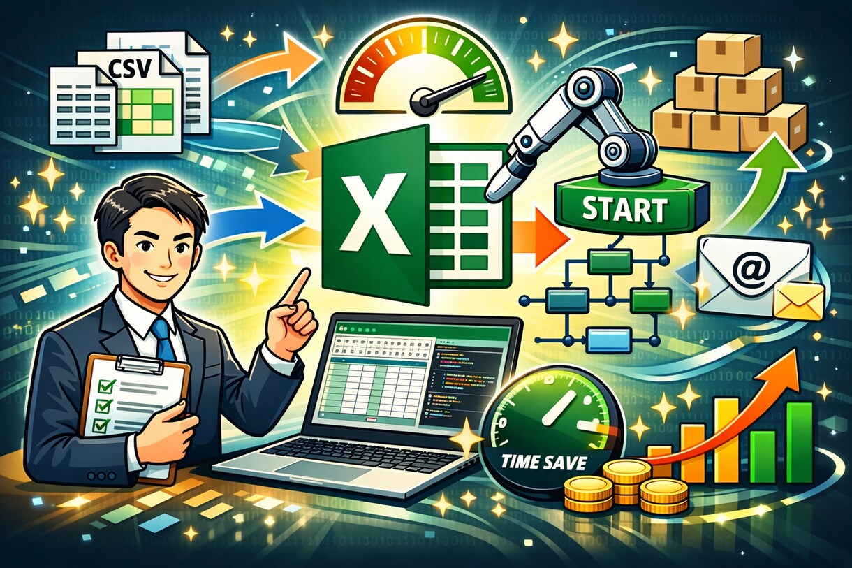 業務自動化（VBA）で面倒作業を最大限効率化します 作業時間90%削減完全自動化即対応OK イメージ1