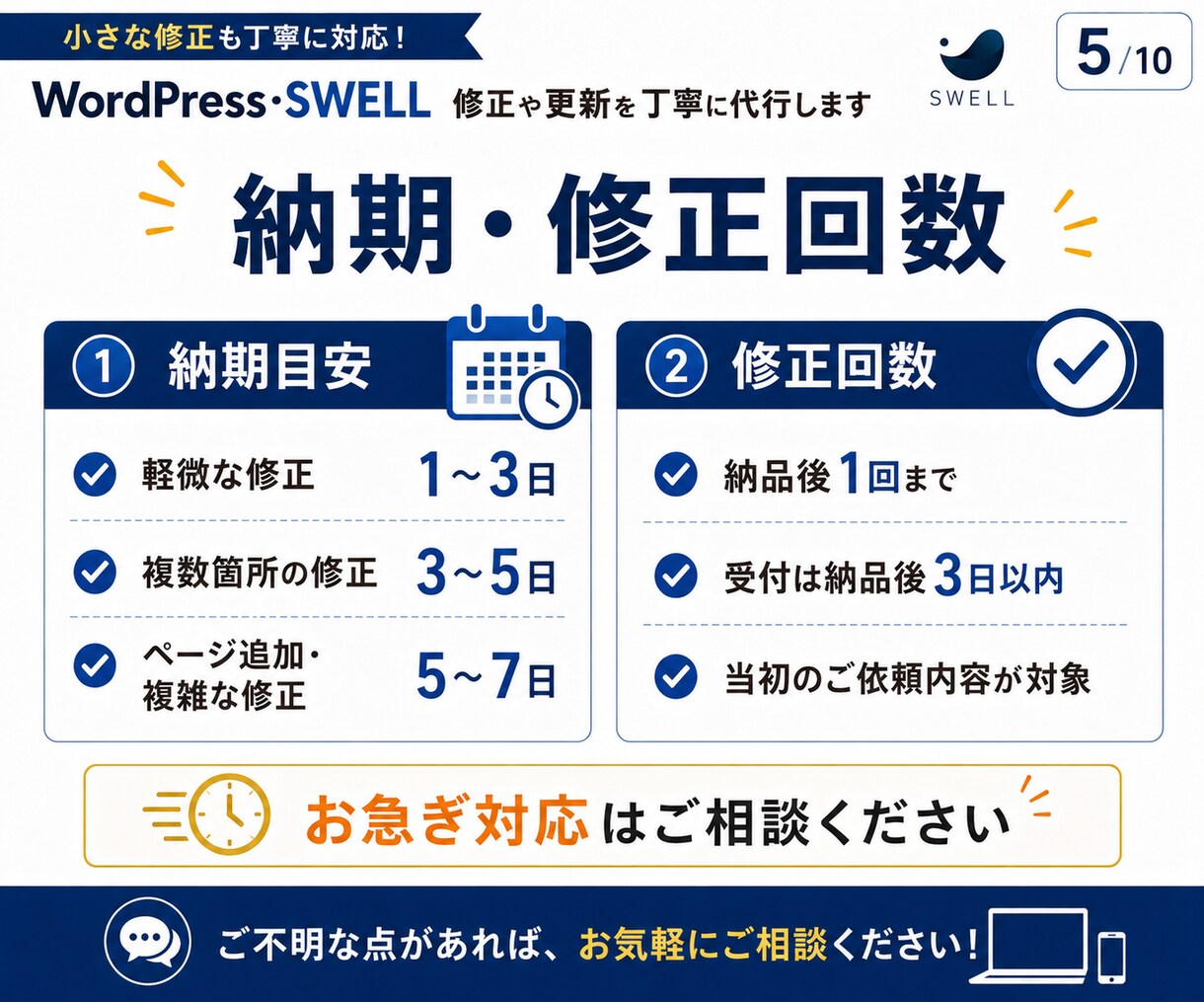 ワードプレス・SWELLの修正や更新代行します 小さな修正から更新作業まで丁寧に対応します イメージ5