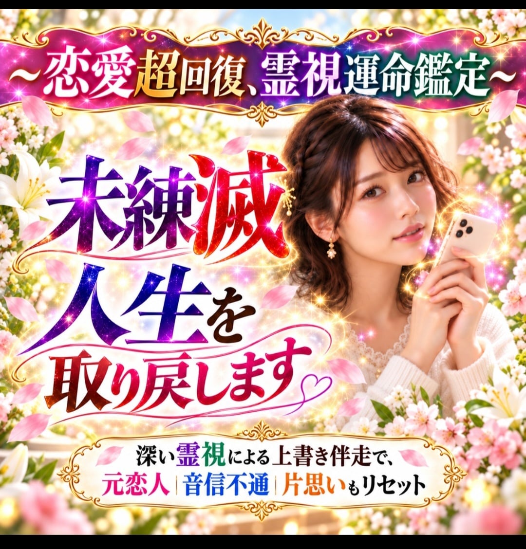恋愛超回復、霊視運命鑑定～未練滅人生を取り戻します 深い霊視による上書き伴走で元恋人、音信不通、片思いもリセット イメージ1