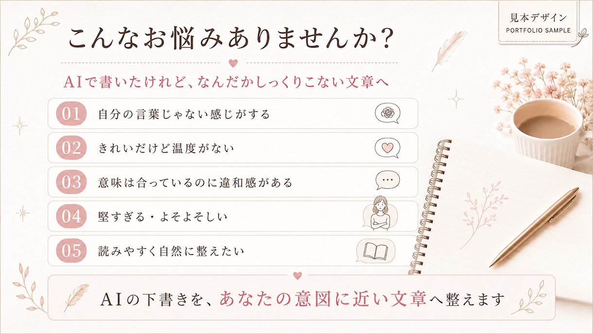 AIの文章を人間味ある暖かい文章 にリライトします 意図や温度を残し、自然に伝わる文章へ戻します イメージ2