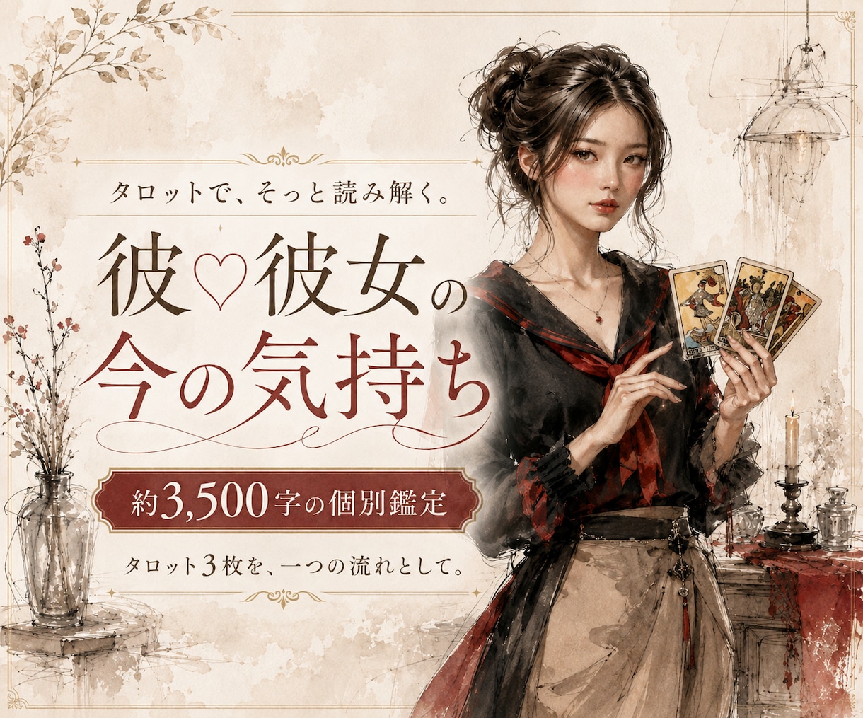 彼♡彼女の今の気持ちをタロット3枚で読みます 瞳から届く、約3500字のあなただけの恋愛鑑定 イメージ1