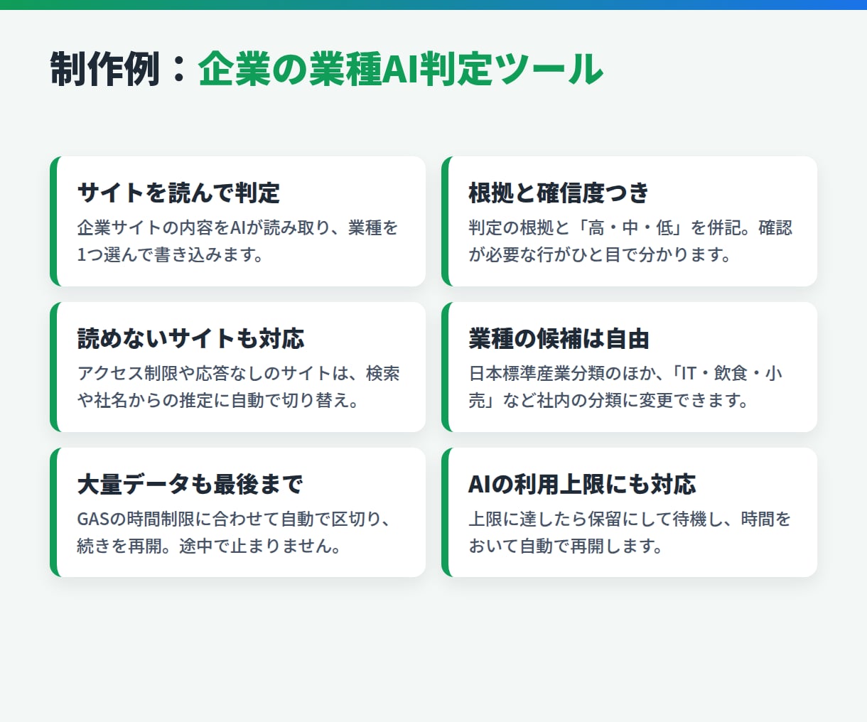 スプレッドシート×AIで面倒な作業を自動化します GAS＋生成AIで「分類・要約・転記」をボタン1つに。 イメージ3