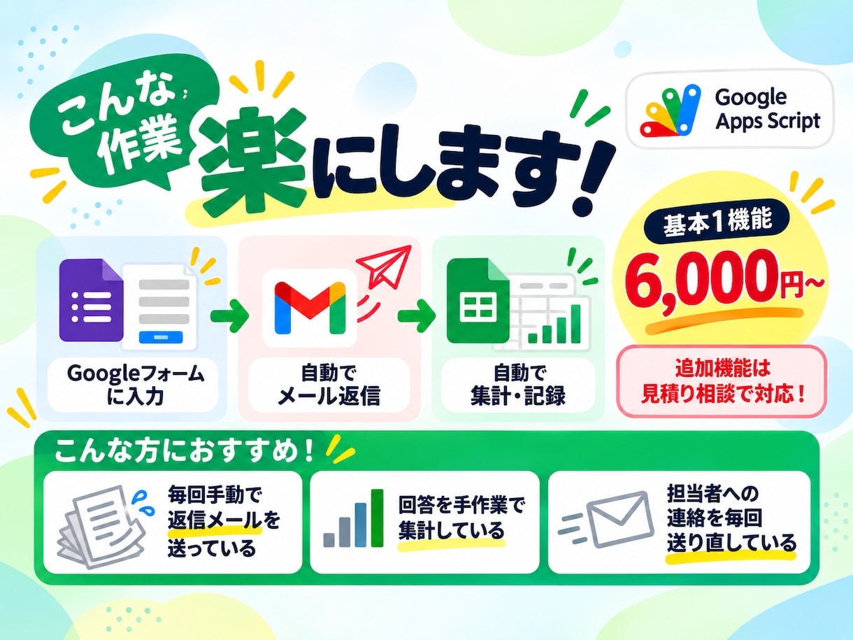 Googleの面倒な作業を自動化します フォーム・表計算・メールの定型作業をかんたん自動化 イメージ1