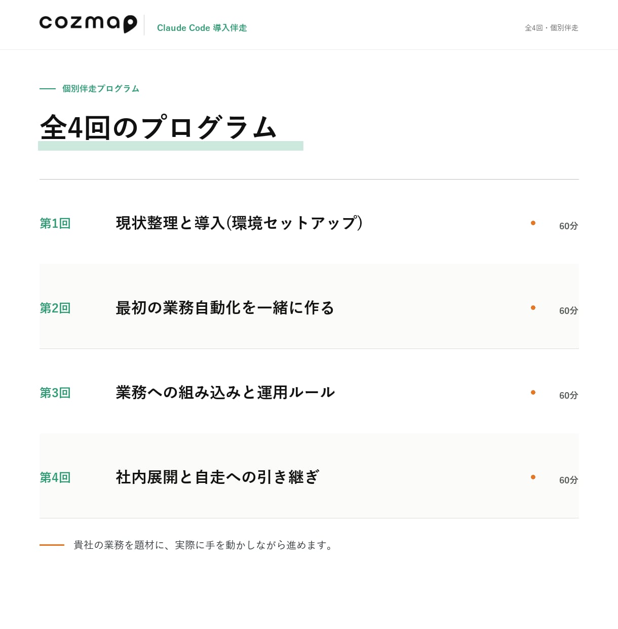 経営者のClaude Code導入に伴走します 講座で終わらせない。貴社の業務でAIが動くまで伴走します イメージ2