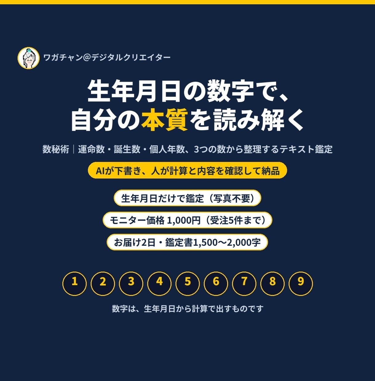 数秘術で本質と今年のテーマを鑑定します 生年月日から3つの数を算出。計算の根拠まで見せる鑑定書 イメージ1