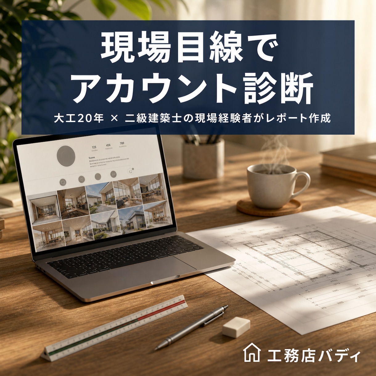 現場経験者が工務店Instagramを診断します 大工20年×施工管理6年の現場経験者が改善ポイントを発見 イメージ1