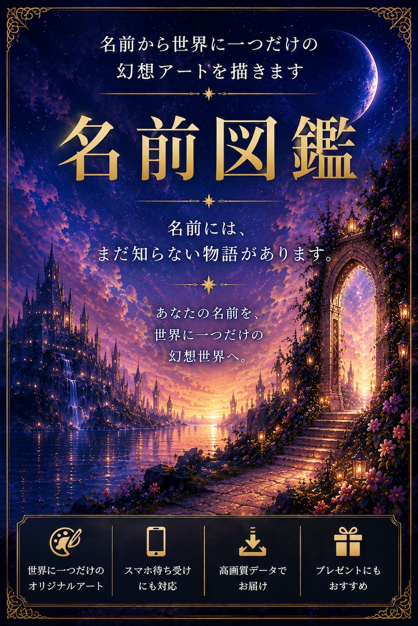 名前から世界に一つだけの幻想アートを描きます 名前には、まだ知らない物語があります。 イメージ1
