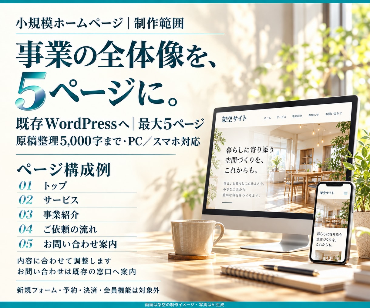 小規模ホームページを文章から制作します 事業の紹介を、既存WordPressの5ページへ イメージ2