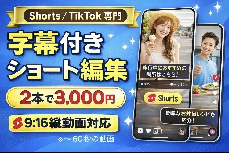 Shorts / TikTok の動画を編集します Shorts / TikTok 専門｜字幕付き動画を作ります イメージ1