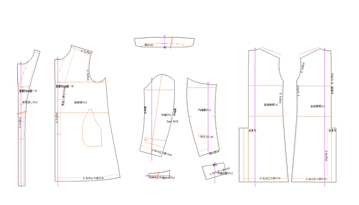 デザイン画や写真から型紙・パターンを作成します 20年のプロ×CAD｜デザイン画から高品質な型紙を作成 イメージ1
