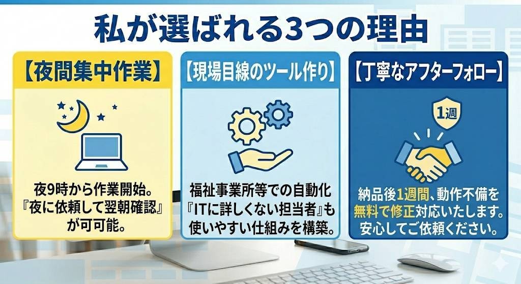 面倒な事務作業を自動化します 毎月毎日の決まった手作業の入力を自動で終わらせませんか? イメージ3