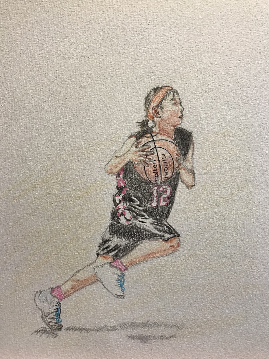 写真から制作、ミニバスの思い出を色鉛筆で描きます あの日のプレーを1枚の手描きイラストに！ イメージ2