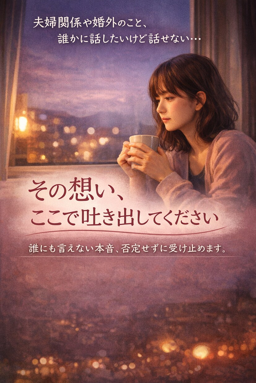 婚外・夫婦のモヤモヤ聞きます 誰にも言えない本音、ここで吐き出して下さい。 イメージ1