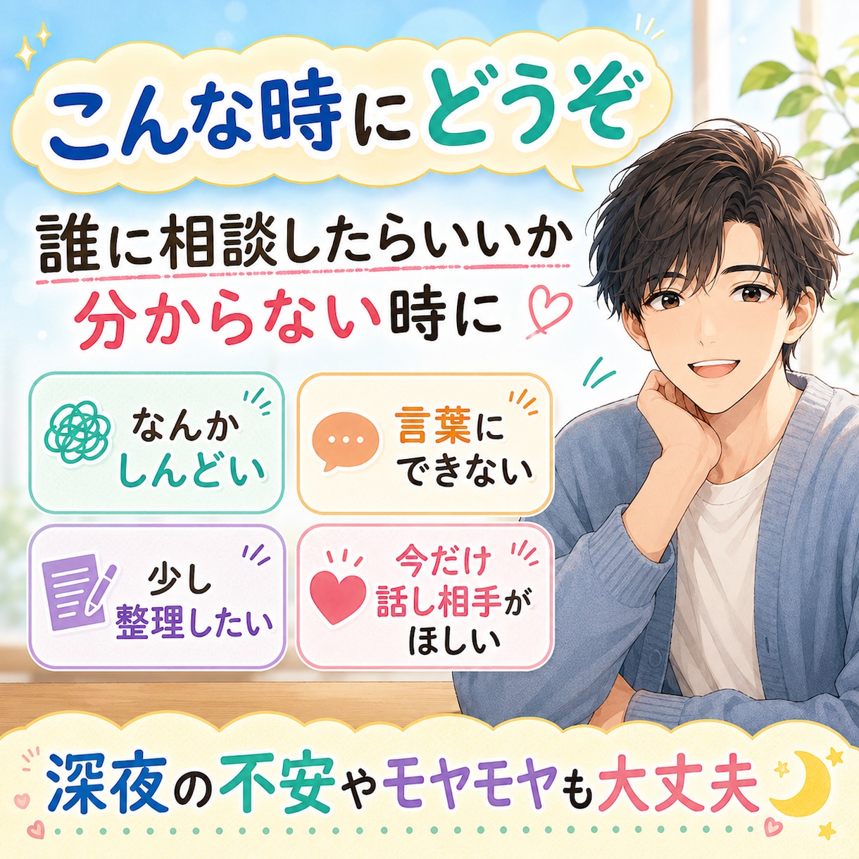 困ったらここ！雑談、愚痴なんでも聞きます 否定せず、急かさず、あなたのペースで聞きます。 イメージ2