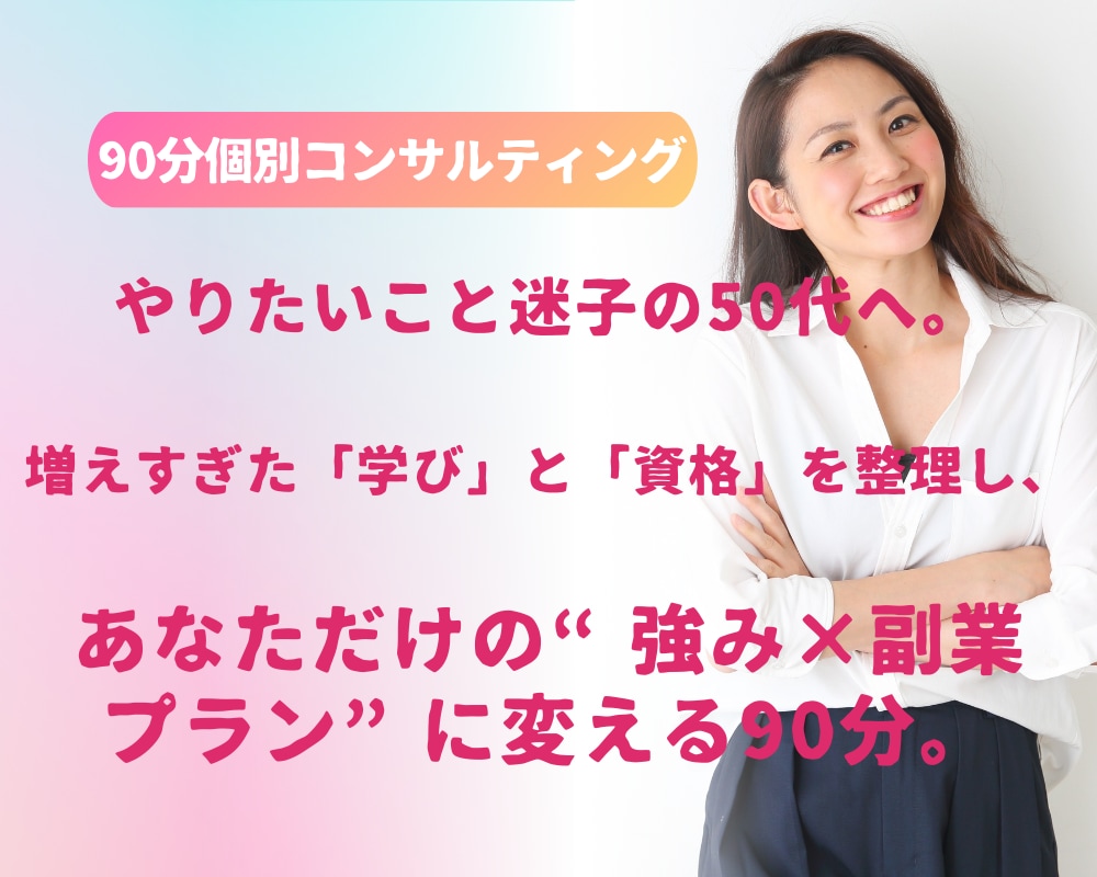 やりたいこと迷子の「強み×副業」発見・整理します 資格や学びを整理して、“本当に続けたい働き方”を一緒に発見 イメージ1