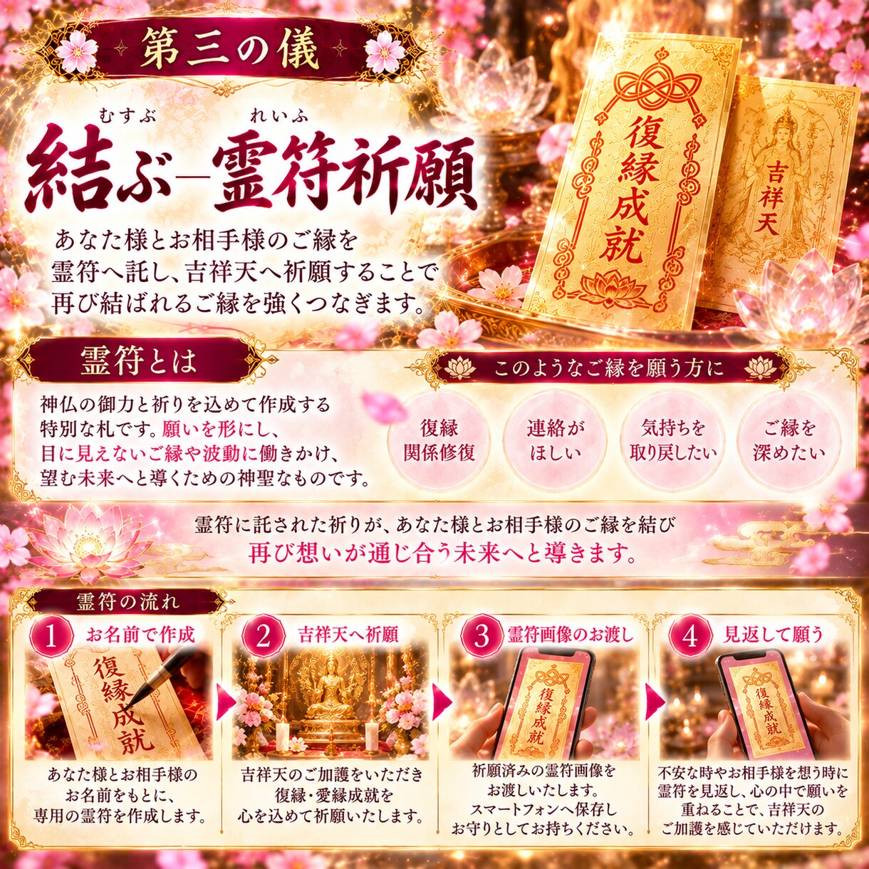 もう一度あの人と結ばれたい…祈祷師が叶えます あなただけの特別祈願を四段階に分けて心を込めて祈願いたします イメージ5