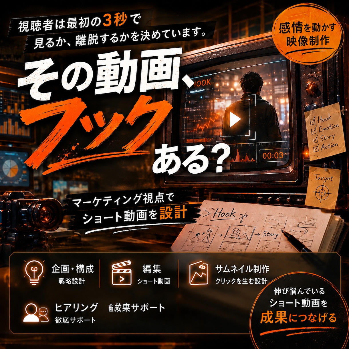 マーケティング視点でショート動画を制作します 感情を設計する映像制作企画から編集まで担当いたします。 イメージ1