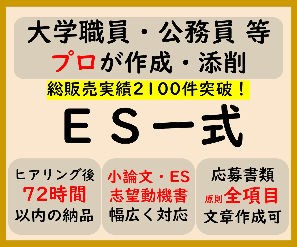 ES一式 大学職員・公務員のESをプロが作成します ゼロから作成or添削 どちらでもOK　総販売実績2100件超 イメージ1