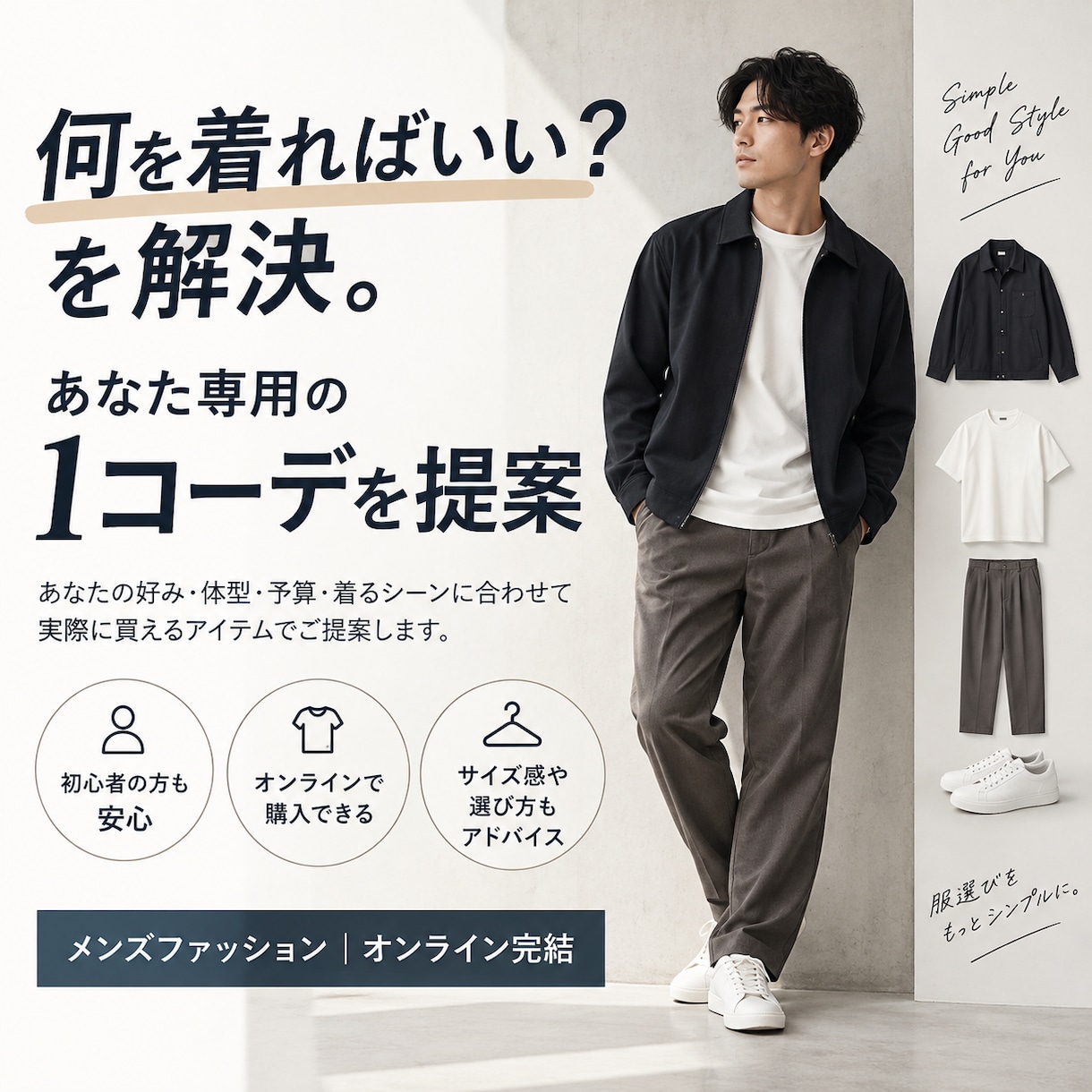 服選びに迷う男性へ｜迷わない1コーデを提案します 『何を着ればいい？』を解決。あなた専用コーデをご提案 イメージ1