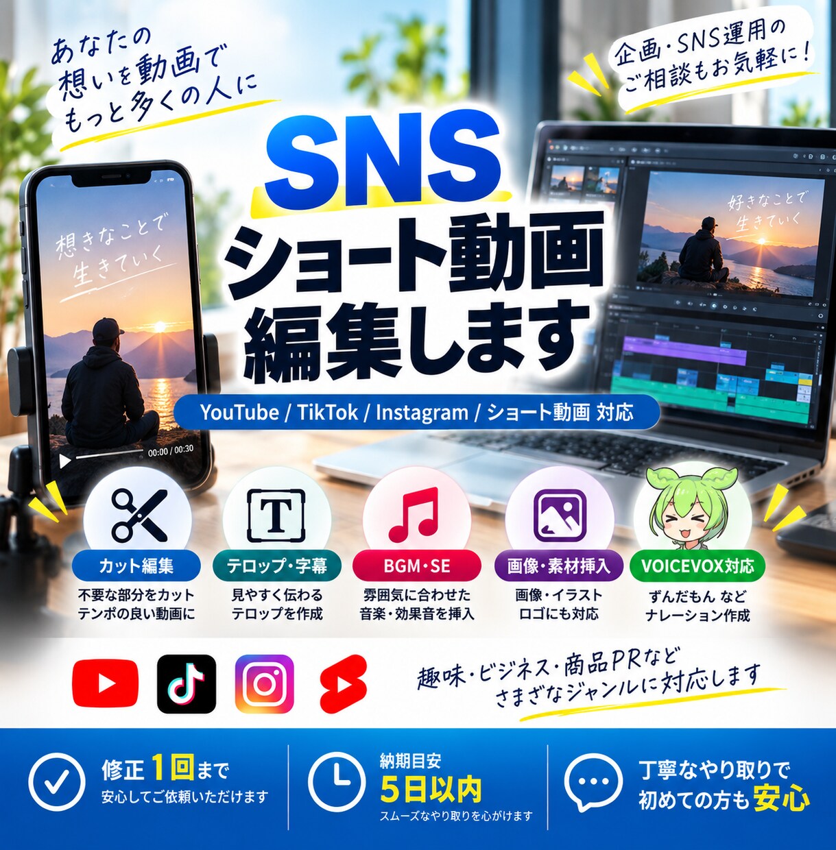 SNS向けショート動画を丁寧に編集します カット・テロップ・BGMまで丁寧に対応します イメージ1