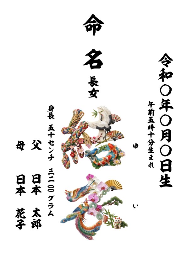命名書★お子様のお名前で作る開運花文字制作します 誕生のお祝いや出産記念に世界に一つの吉兆命名書をお届けします イメージ5