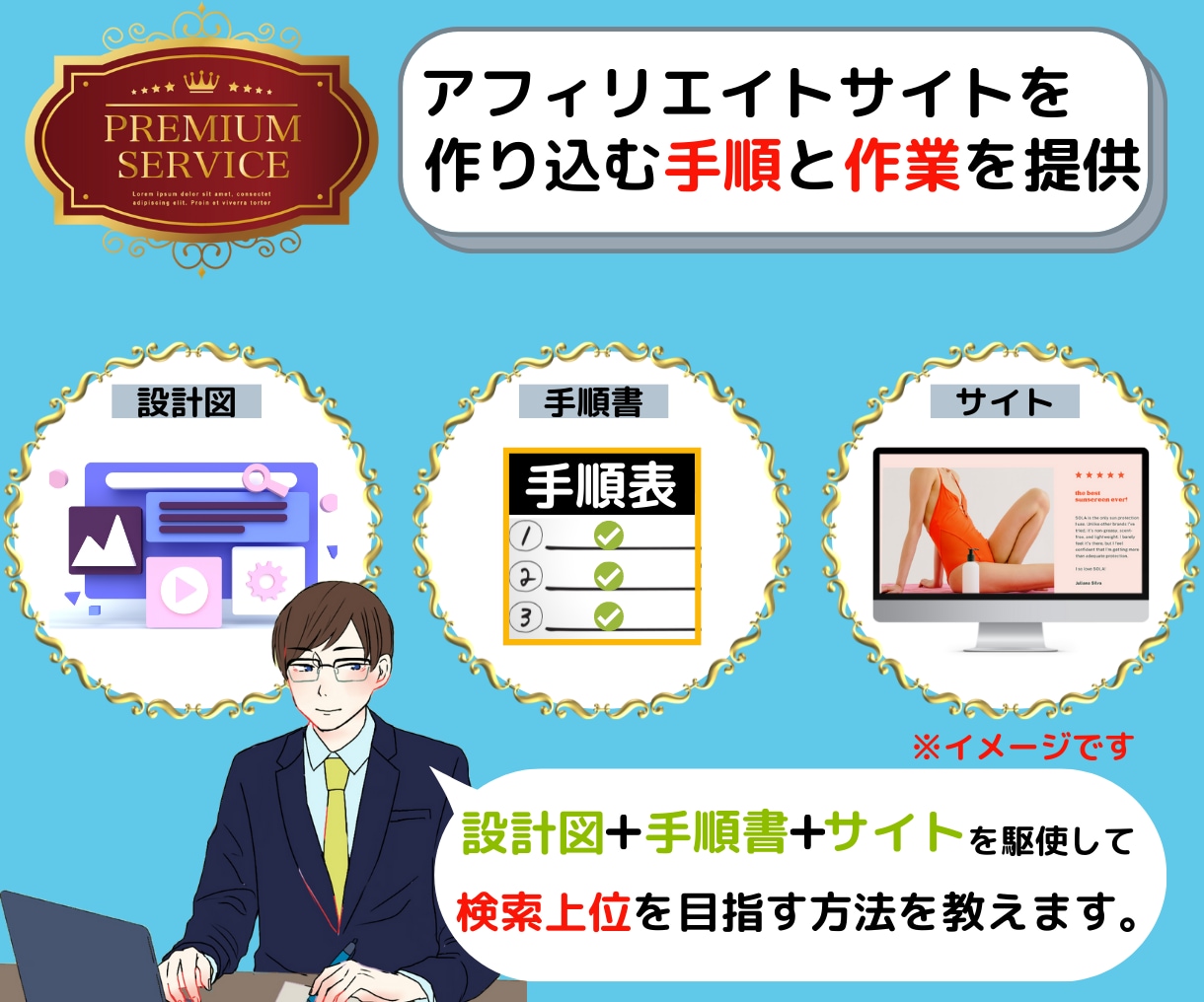1日3分で上位表示！アフィリエイトサイト製作します 副業、副収入を得たい方！アフィリエイト初心者も上位表示できる イメージ3
