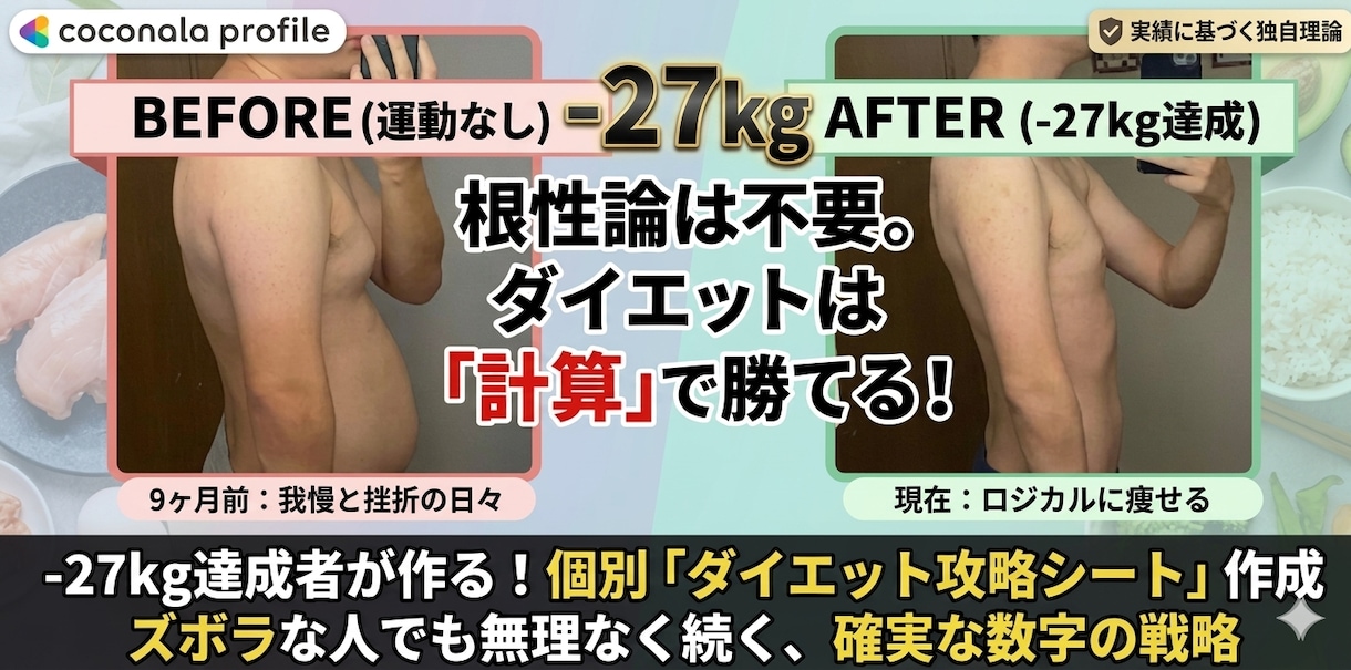 先着5名/-27kg痩せた魔法の計算シート作ります −27kg達成者が作る！あなた専用「ダイエット攻略シート」 イメージ1