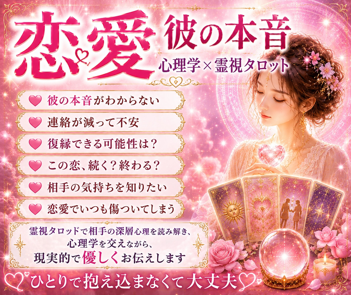彼の本音｜恋の未来をタロットで丁寧に読み解きます 彼の気持ちがわからず苦しいあなたへ｜霊感霊視タロット×心理学 イメージ2