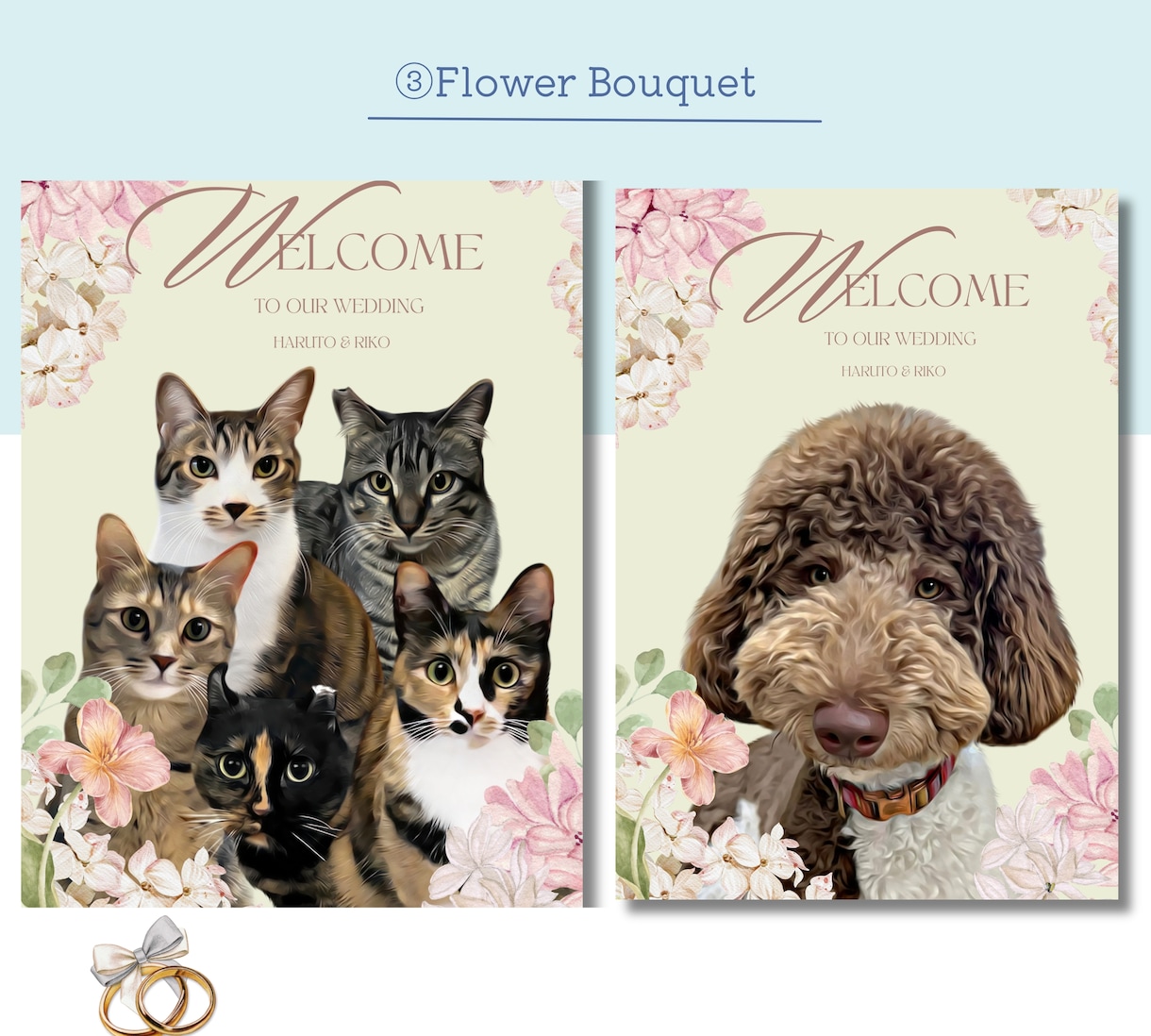 うちの子ペットでウェルカムボードを作成します 結婚式や前撮りに、犬・猫も一緒のペットイラスト イメージ4