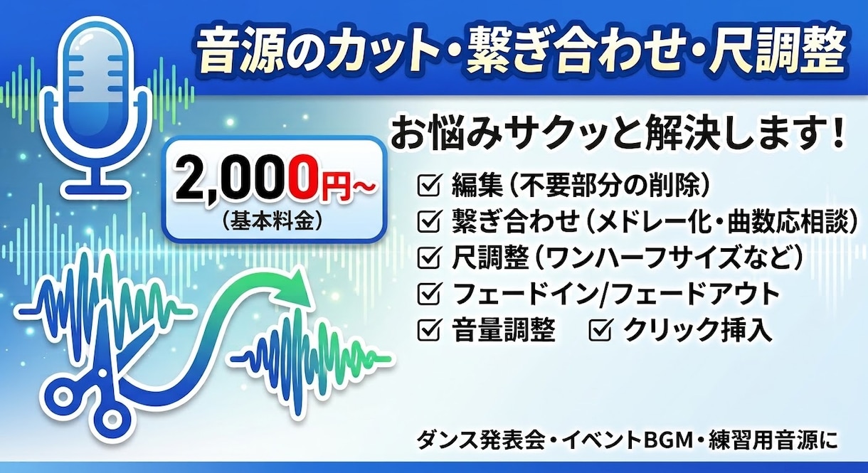 音源編集承ります メジャー作曲家が編集。カット・フェード・音量調整！ イメージ1