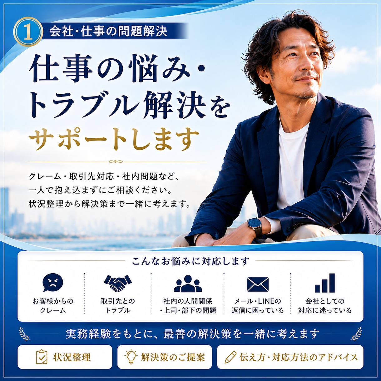 仕事の悩み・トラブル解決をサポートします クレーム・取引先対応・社内問題を実体験から助言 イメージ1
