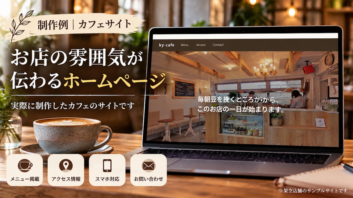 カフェ・飲食店向けの集客用ホームページ制作します お店の魅力とメニューが伝わる、おしゃれな1ページサイト イメージ2