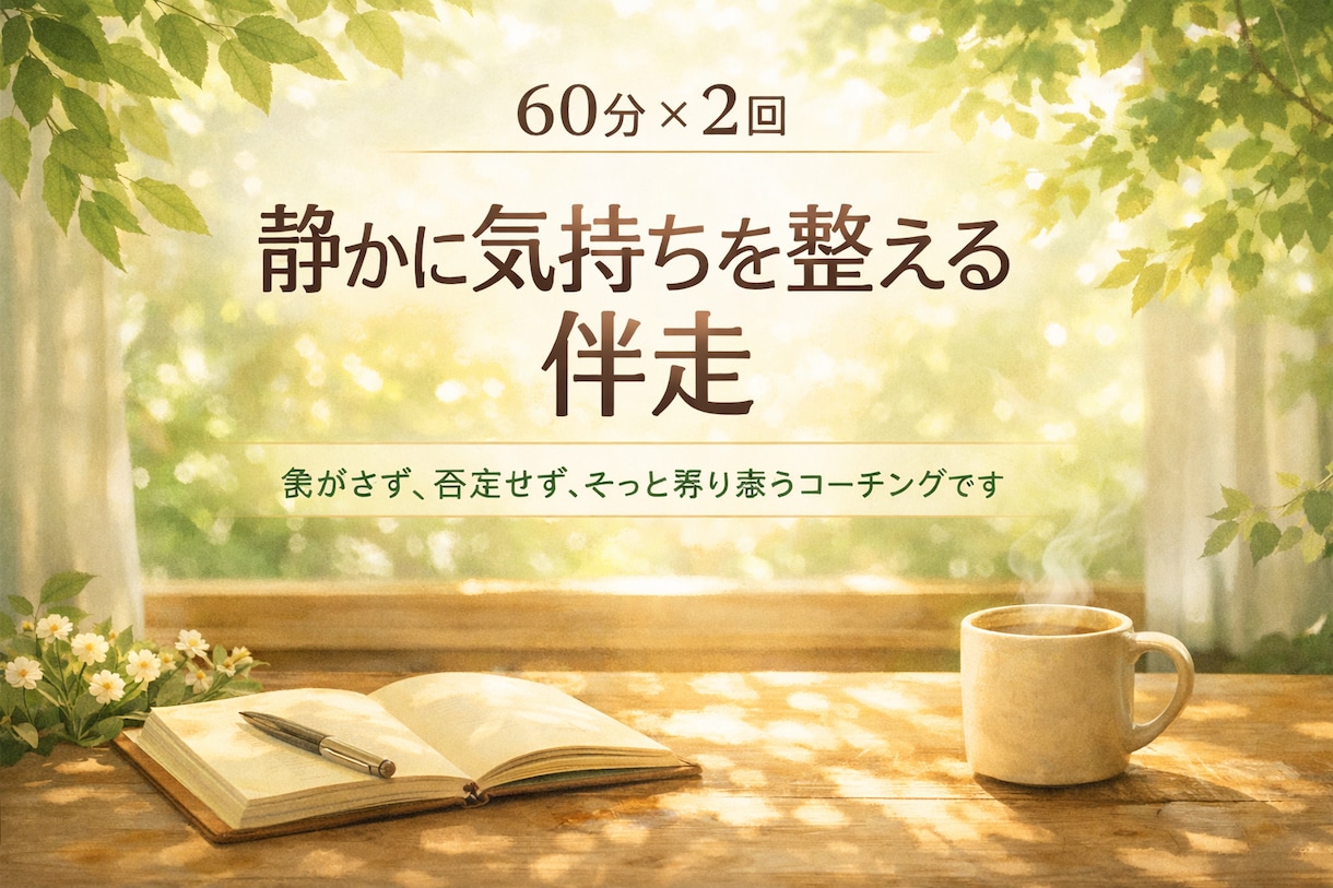 60分×2回：静かに気持ちを整える伴走をします 急がさず、否定せず、そっと寄り添うコーチングです。 イメージ1