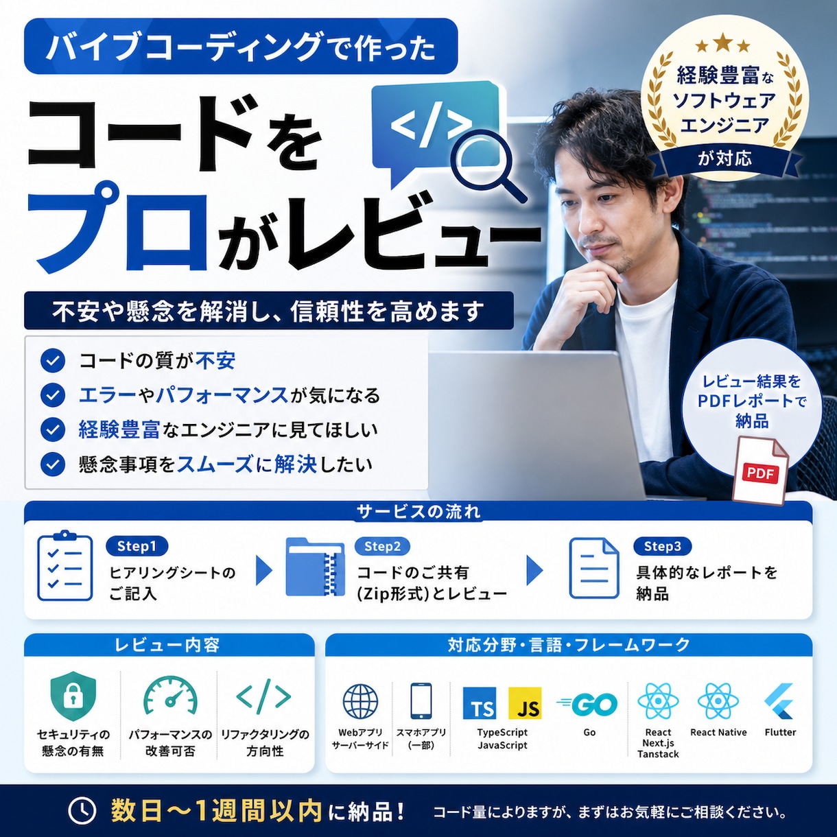 バイブコーディングで作ったコードをレビューします 経験豊富なソフトウェアエンジニアが懸念を払拭します イメージ1