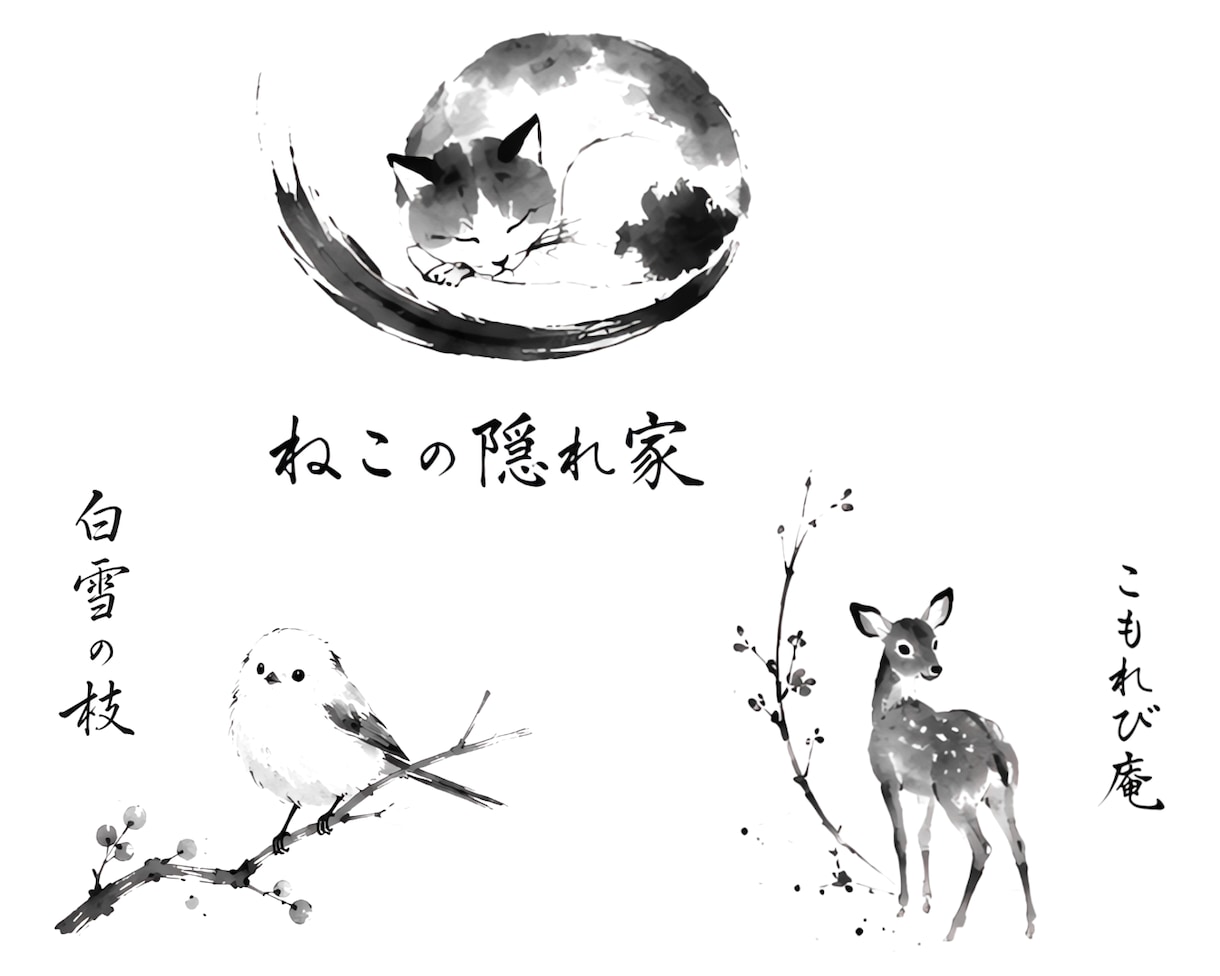 墨で魅せるモチーフデザインの墨絵ロゴを制作します 高級感と空気感を墨絵ロゴで表現します イメージ7
